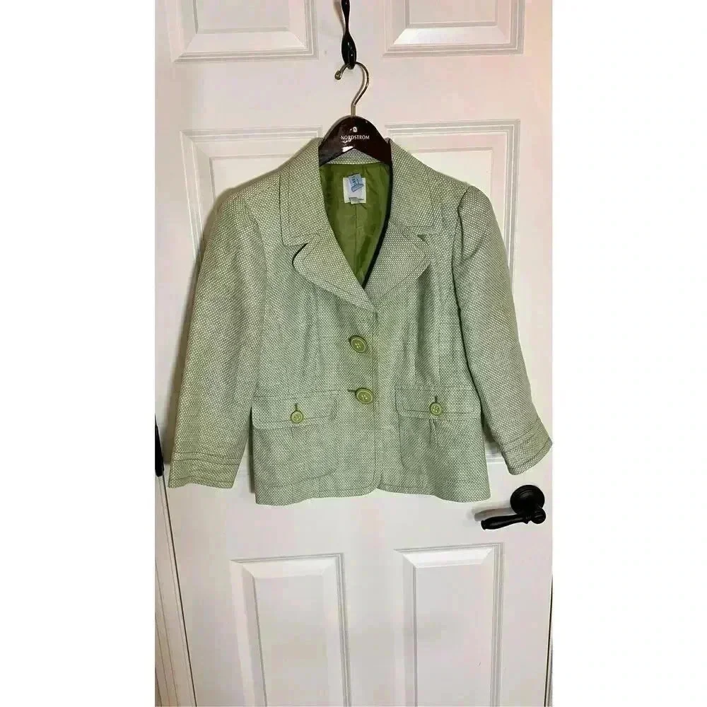 Halogen Womens Sage Green Linen Blend Lined Two Button Blazer Jacket Size Medium